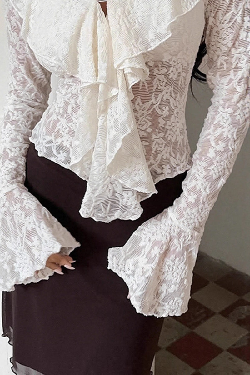 Design White Lace Flare Sleeve Blouse