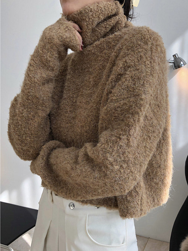 Brief Camel High-neck Long Sleeve Wool-blend Sweater An1064