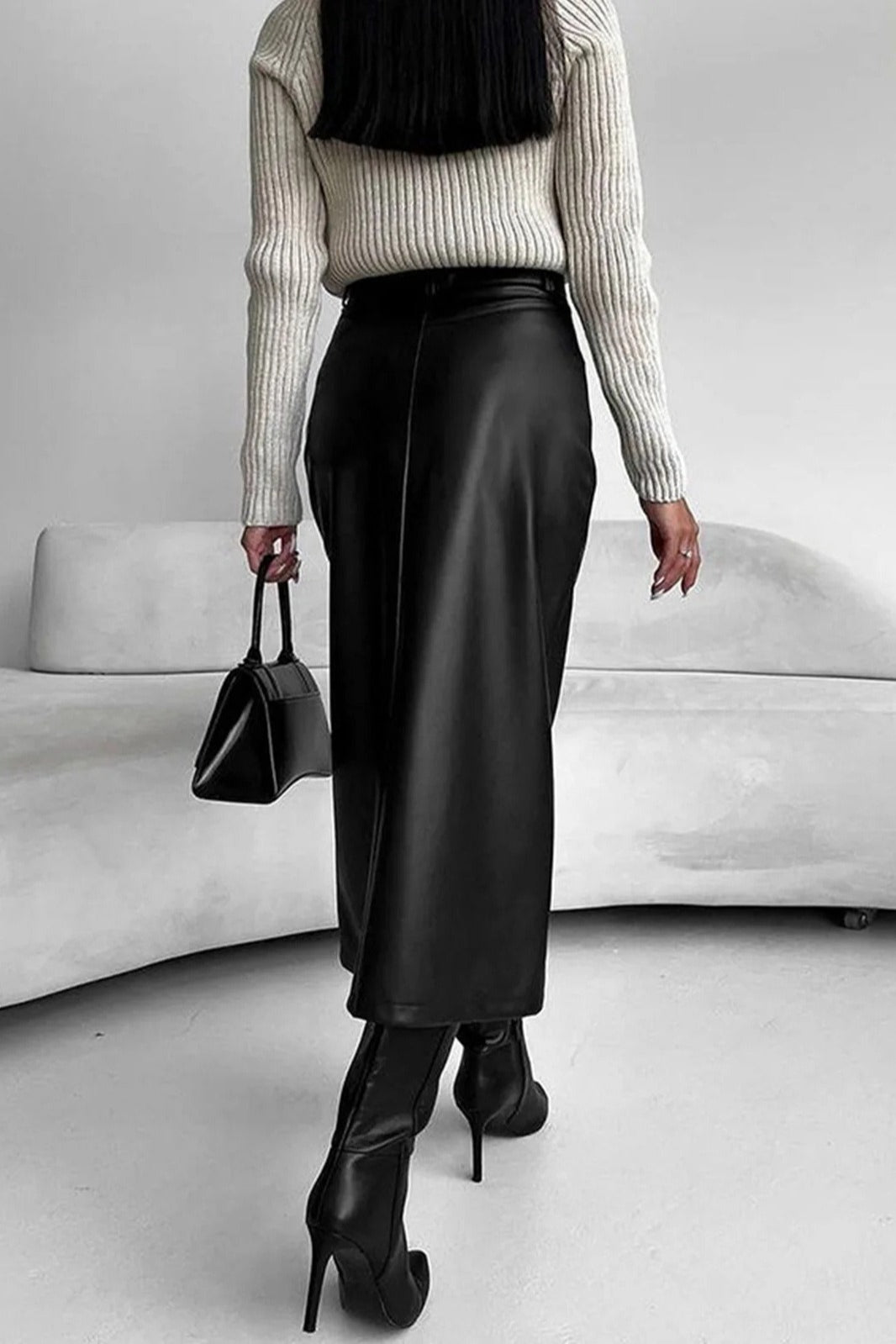 Leather High Waist Split Skirt