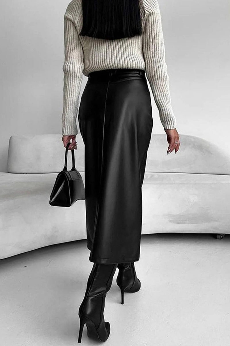 Leather High Waist Split Skirt