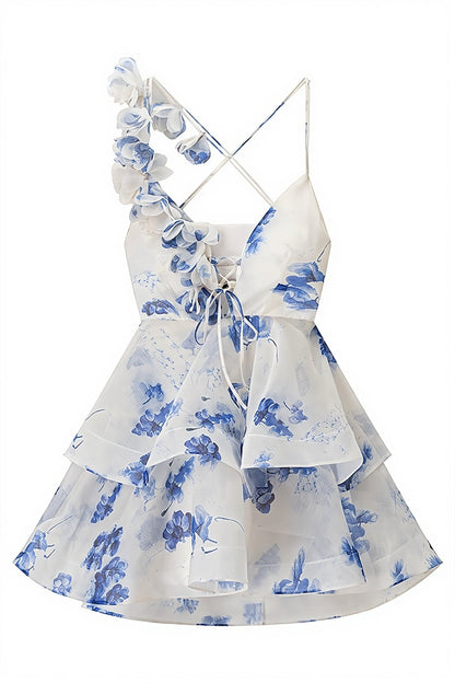 Print V Neck Sleeveless Backless Tulip Mini Dress