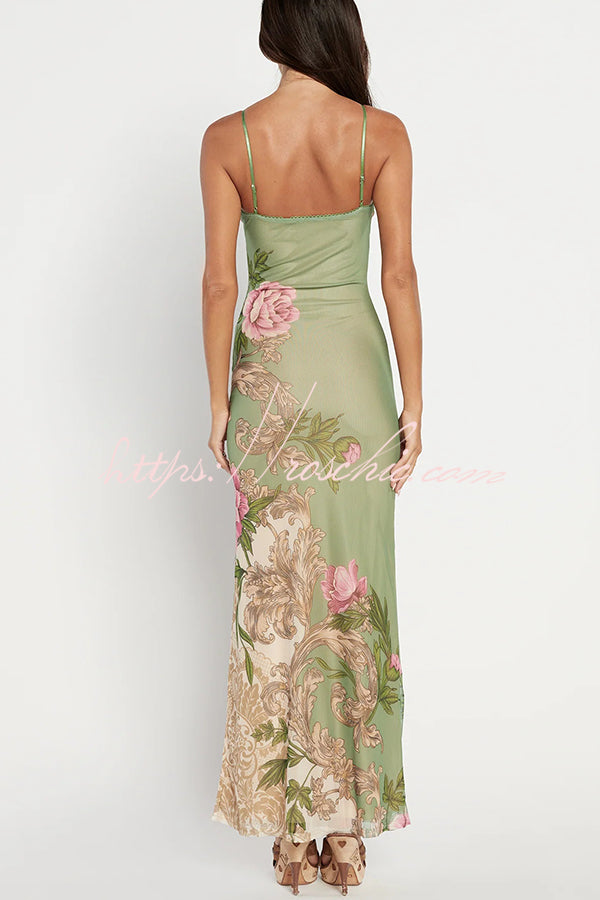 Reveling in the Unknown Print Slip Stretch Maxi Dress