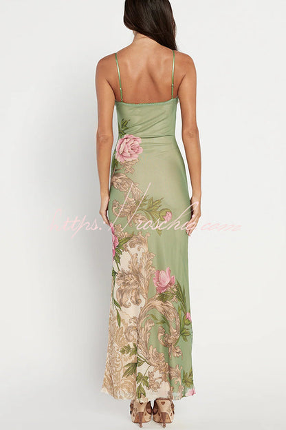 Reveling in the Unknown Print Slip Stretch Maxi Dress