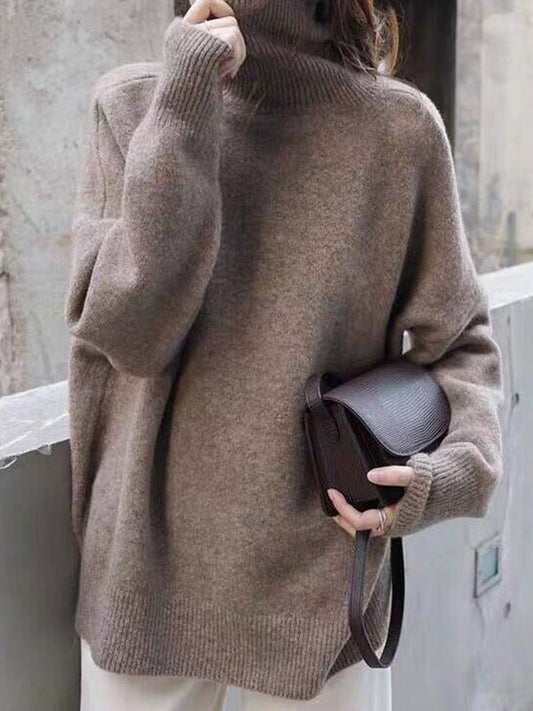Street Loose Camel High-neck Long Sleeves Sweater Qx009