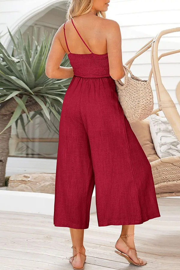 Sling Waist Pocket Straight Sleeveless Jumpsuit