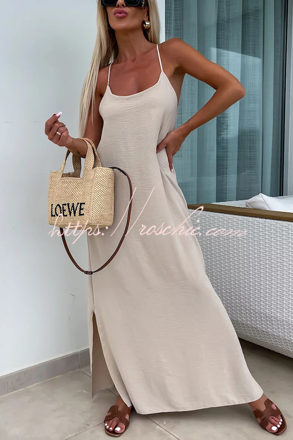 Color Resort Style Spaghetti Strap Backless Maxi Dress