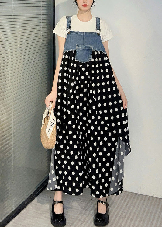Art Blue Print Pockets Patchwork Long Dress Sleeveless Ar1034