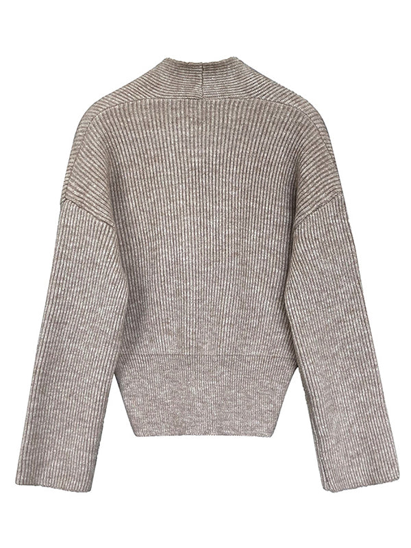 French Grey Cross V-neck Long Sleeve Sweater Qx012