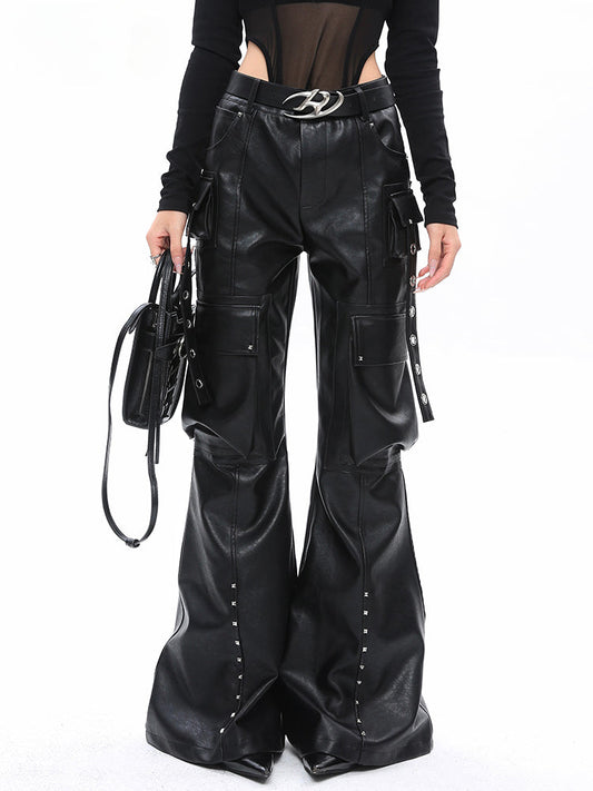 Lautaro Soft Black Baggy Pu Leather Cargo Pants for