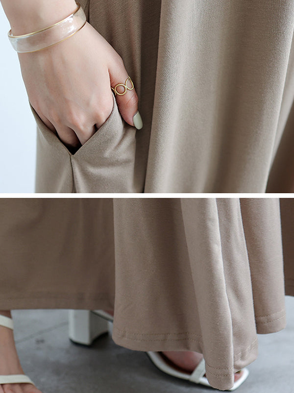 Simple Loose Sleeveless Color Round-neck Maxi Dresses