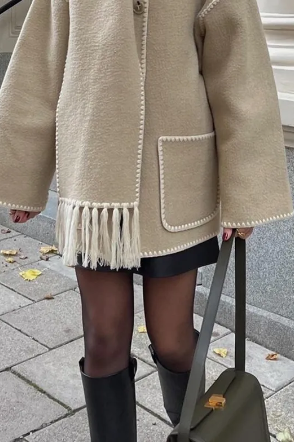 Scarf-neckline Felt Woolen Coat
