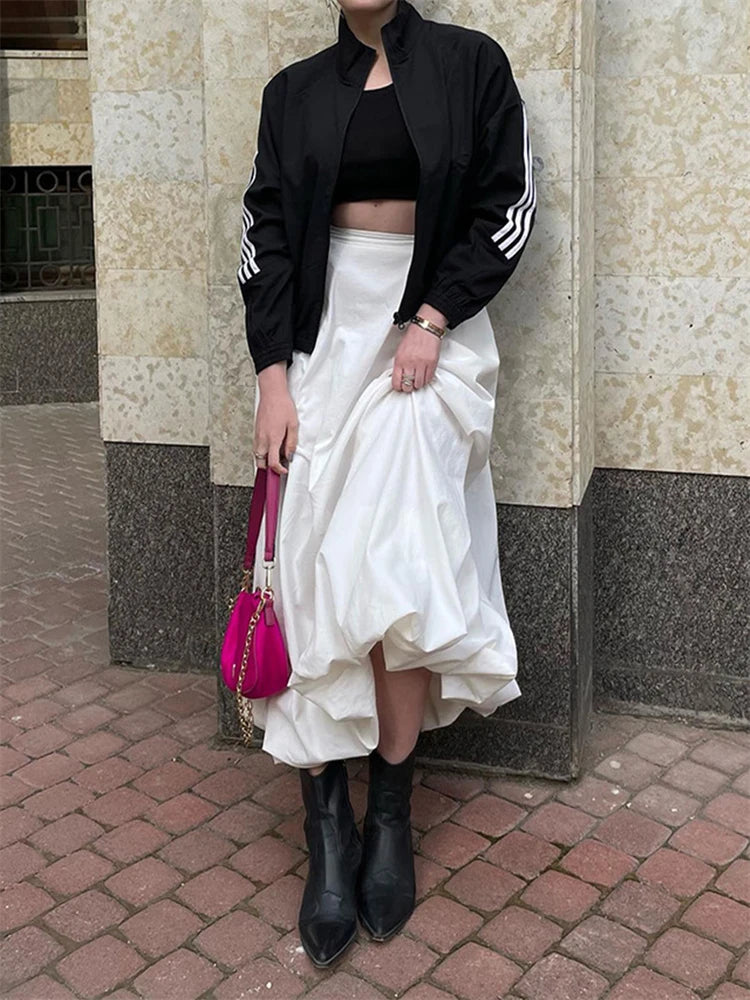 Silk Satin White Maxi Skirt Long Ruffled Pleated Skirts Lantern Pants A-line Silk Long Skirts for New