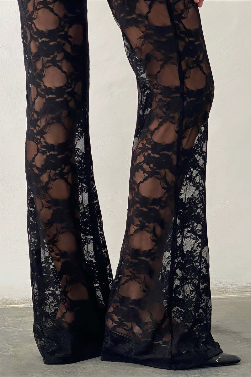 Lace Cutout High-waisted Flared Pants
