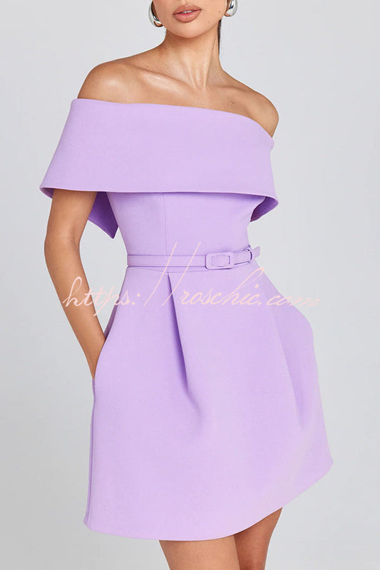 Evening Lapel Bandeau Removable Belt Pocketed Mini Dress