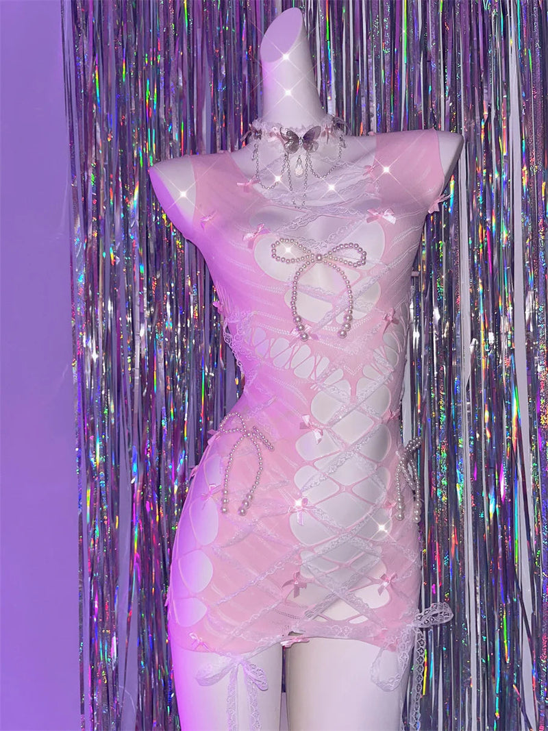 Pink Bow Hollow Jumpsuit Lingerie