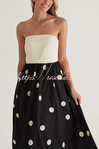 Polka Dot Print Tube Top Spliced Maxi Dress