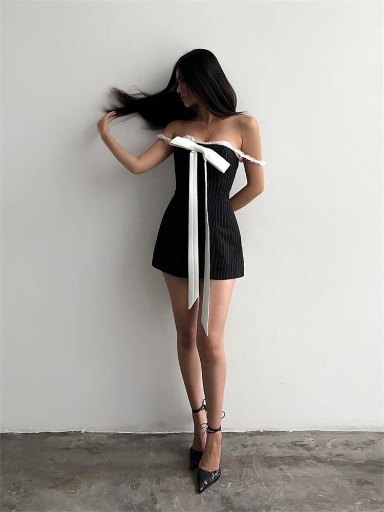 Bow Tie Lace-up Dress for Slim Lace Sleeveless Summer Mini Dress Woman Club Dresses Femme New