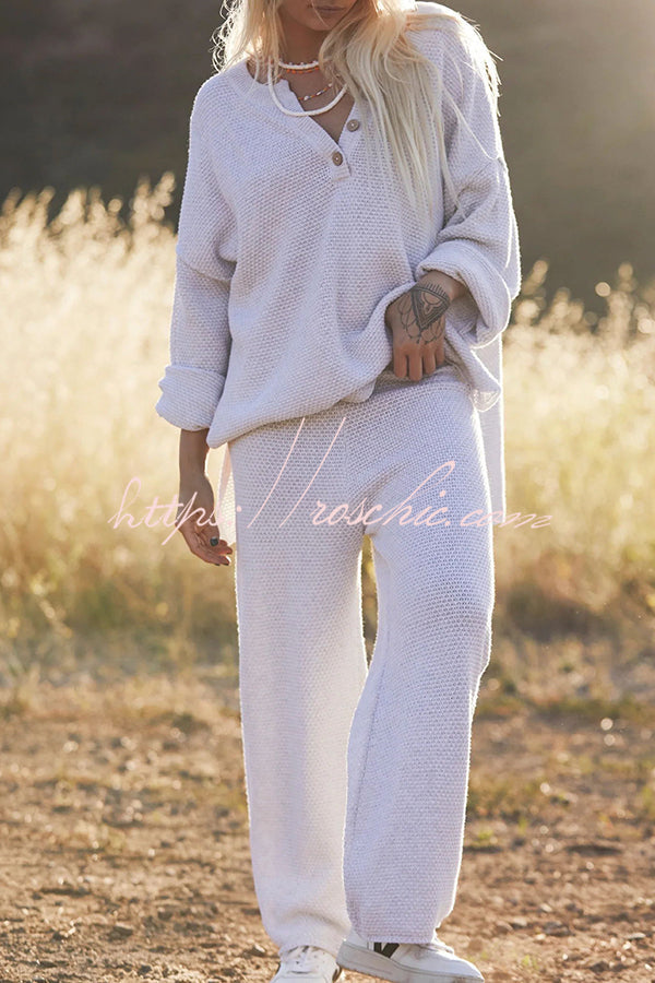 Heather Hailey Color Button V Neck Top and Pant Two Piece Set
