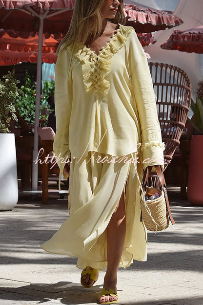 Elastic Waist Drawstring Maxi Skirt