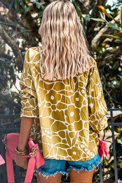 Ginger Abstract Print V Neck Blouse