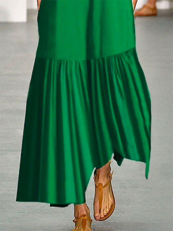A-line Loose Color Split-joint Round-neck Maxi Dresses