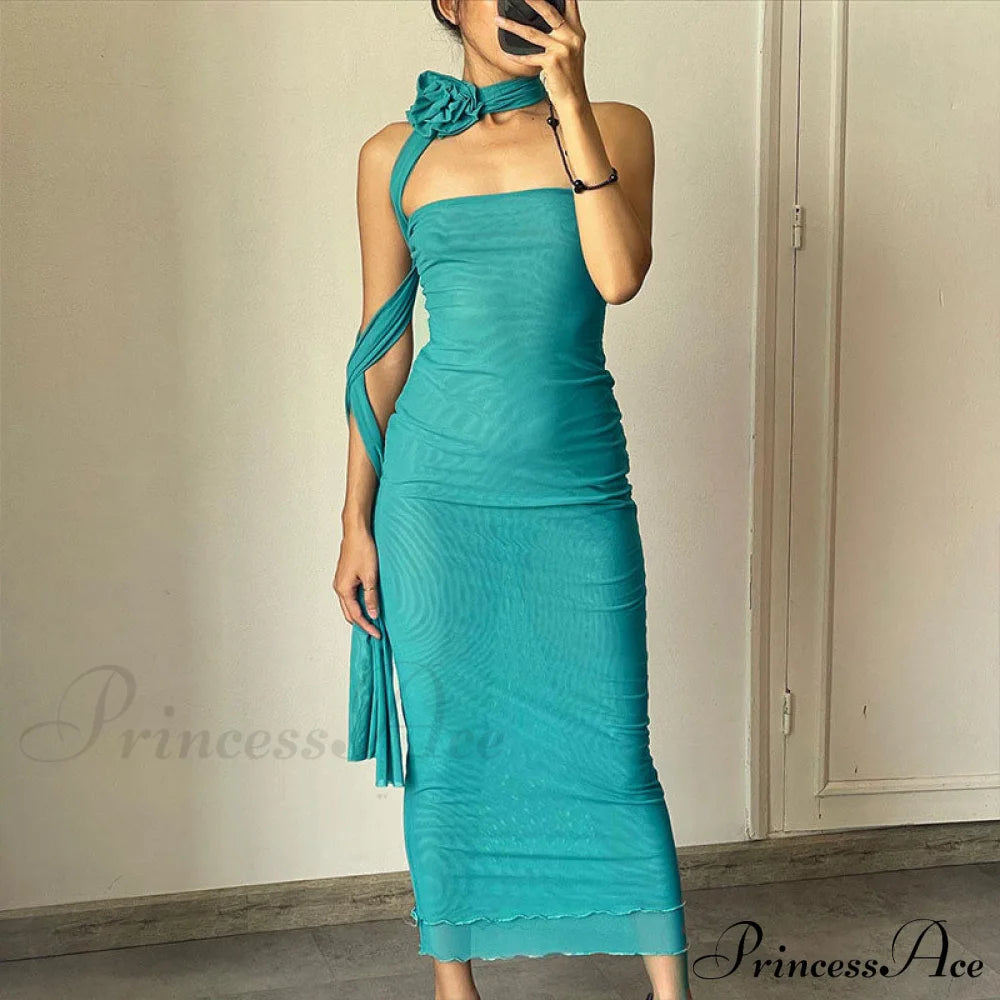 3d Choker Detail Strapless Classic Bodycon Party Midi Dress - Black