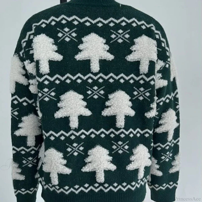 3d Santa Tree Print Warm Thick Christmas Long Sleeve Pullover Christmas Sweater