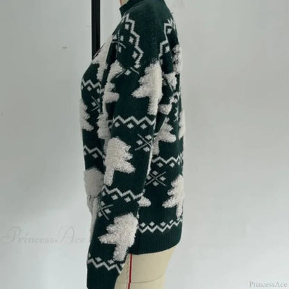 3d Santa Tree Print Warm Thick Christmas Long Sleeve Pullover Christmas Sweater