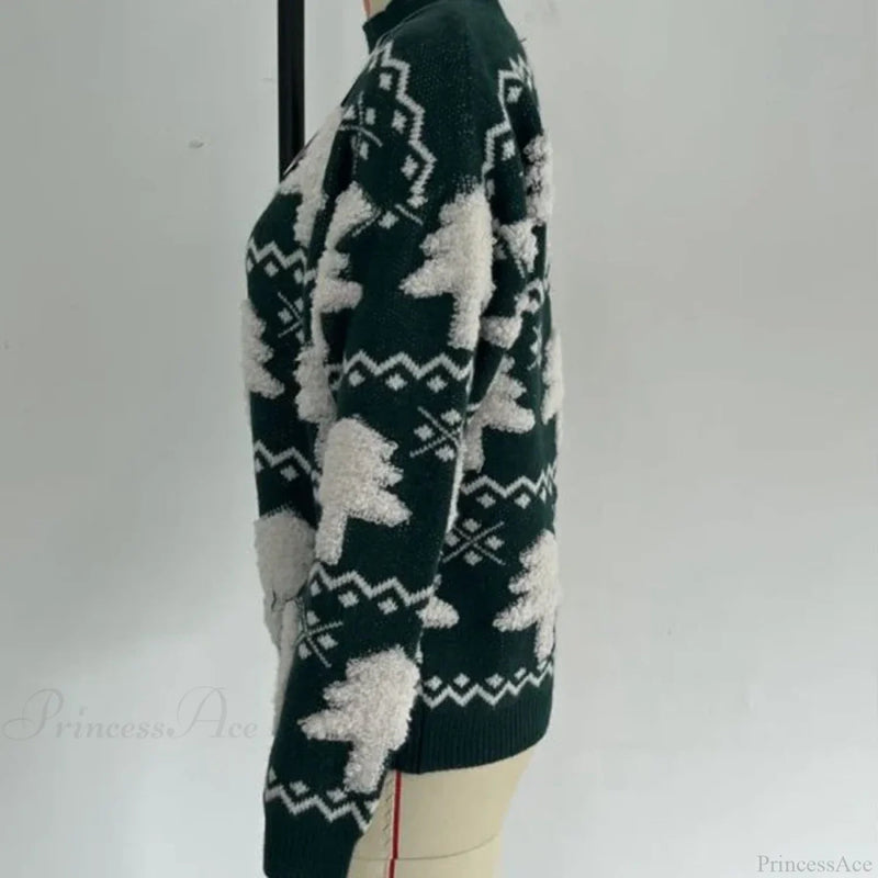 3d Santa Tree Print Warm Thick Christmas Long Sleeve Pullover Christmas Sweater
