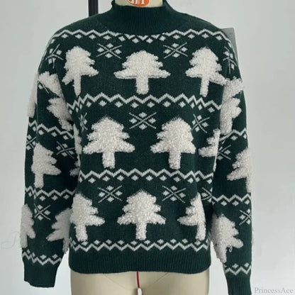 3d Santa Tree Print Warm Thick Christmas Long Sleeve Pullover Christmas Sweater