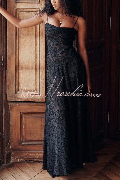 Suspenders See-through Holiday Slim Maxi Dress