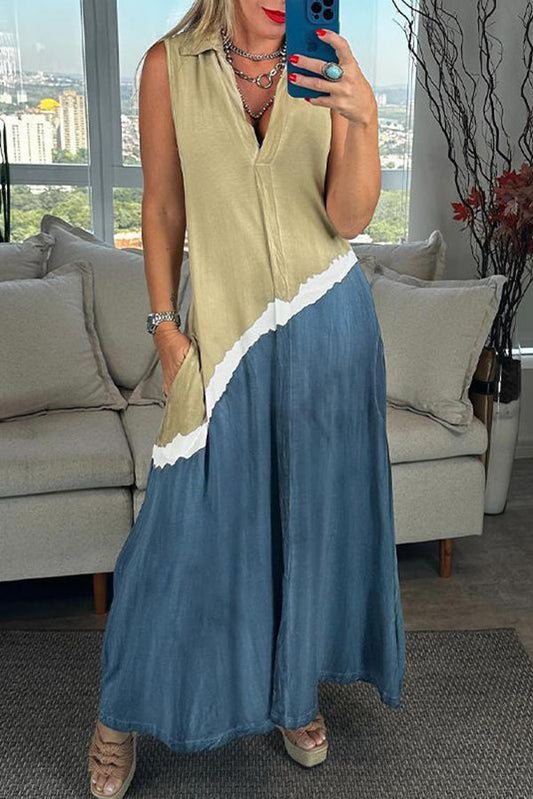 Unique Printed V-neck Sleeveless Maxi Dress
