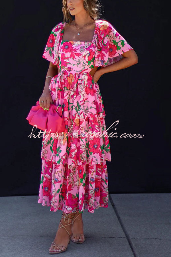 It's All Special Cutout Waist Tiered Midi Dress