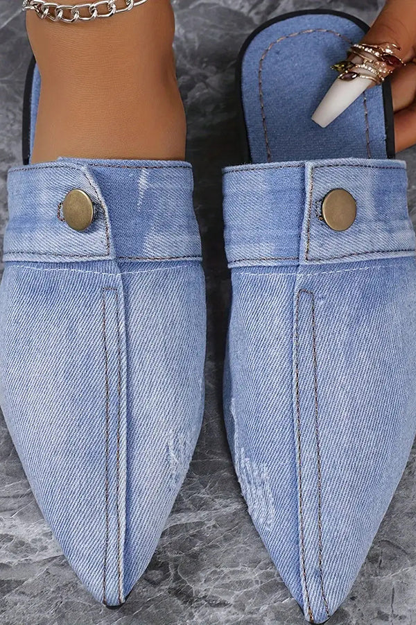 Flat Pointed Toe Denim Slippers