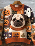 Women's Lovely Pug Felt Art Cozy Knit Sweater artswardrobe