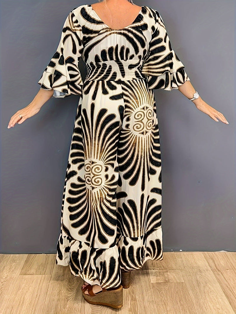 Graphic Print V-neck Jumpsuit Pr7412