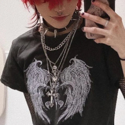 Y2k Spicy Girl European and American Abstract Printed T-shirt Summer New Short Style Open Navel Commuter Short Sleeved Top