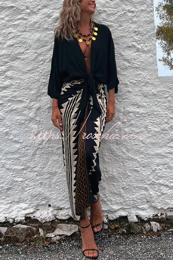 Astra Print High Waist Ruched Wrap Maxi Skirt