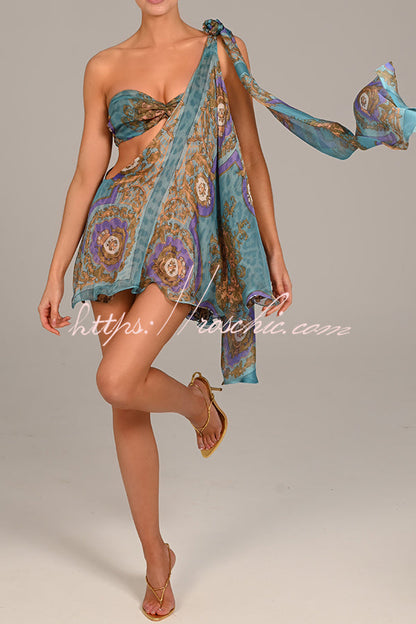 Antari Pleated Tube Top One Shoulder Tie-up Vacation Mini Dress