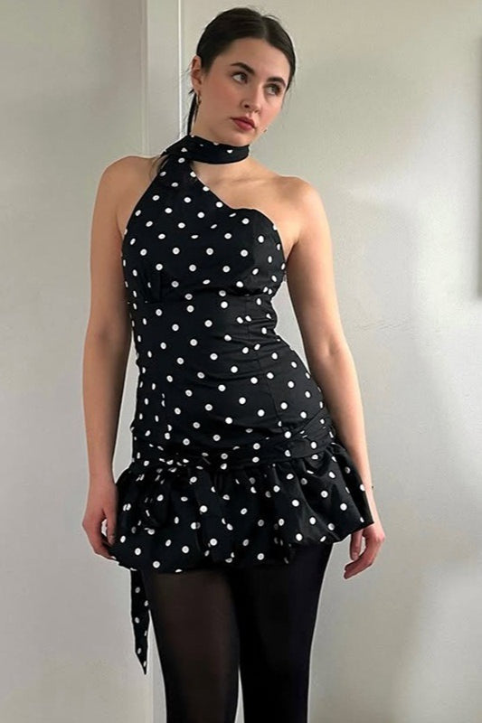 Polka Dot Tie Backless Mini Dress