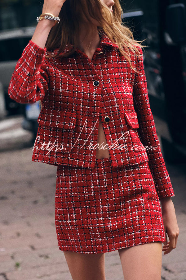 Fashionable Tweed Plaid Texture Mini Skirt