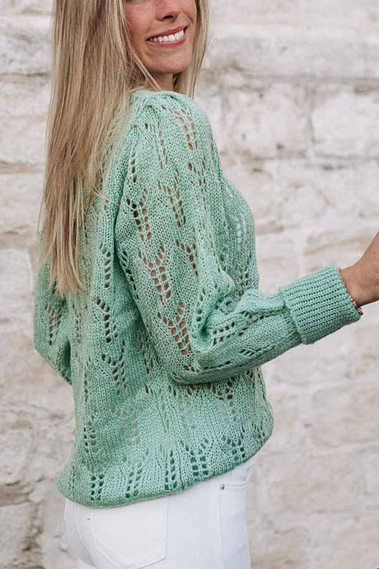 Green Sheer Knitted Pointelle Sweater