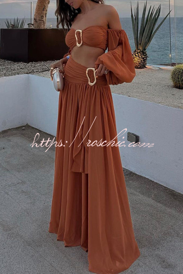 Vacation Chiffon High Rise Flowy Asymmetrical Drape Maxi Skirt