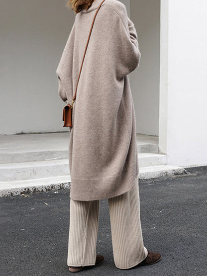 Stylish Loose Camel V-neck Long Sleeve Sweater Dress Qx006