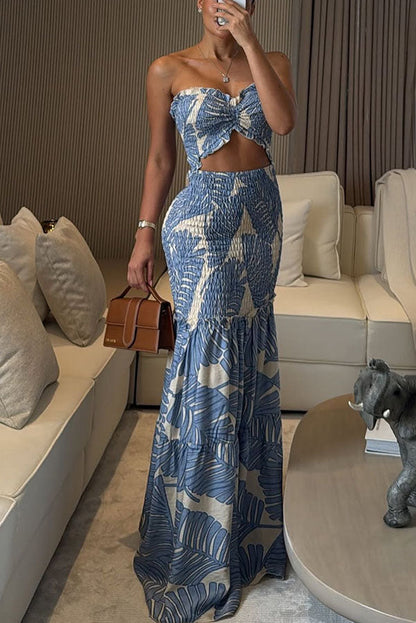 Vivica Smocked Cutout Halter Fishtail Stretch Maxi Dress