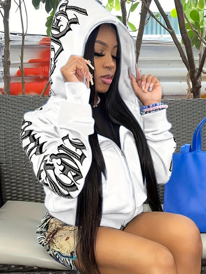 Letter Print Long Sleeve Zip Up Hoodies Rg2041