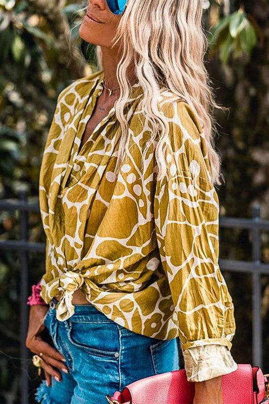 Ginger Abstract Print V Neck Blouse