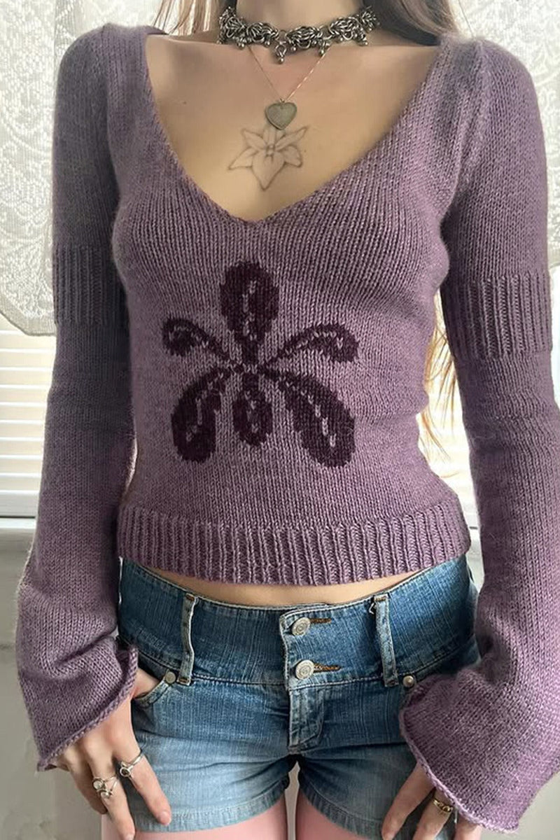 V Neck Jacquard Sweater