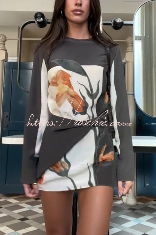 Constance Print Twist Waist Long Sleeve Lightweight Mini Dress