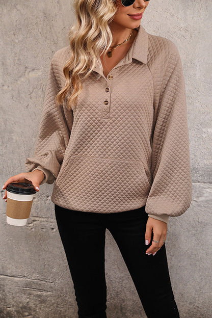 Lapel Textured Pullover Sweatshirt